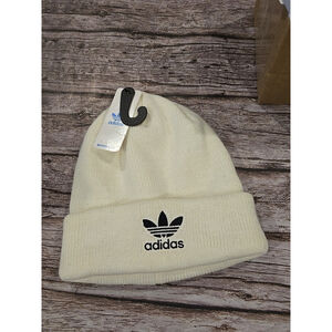 Adidas Women's Fit Originals Trefoil Beanie Hat White Embroidered Black Logo(250